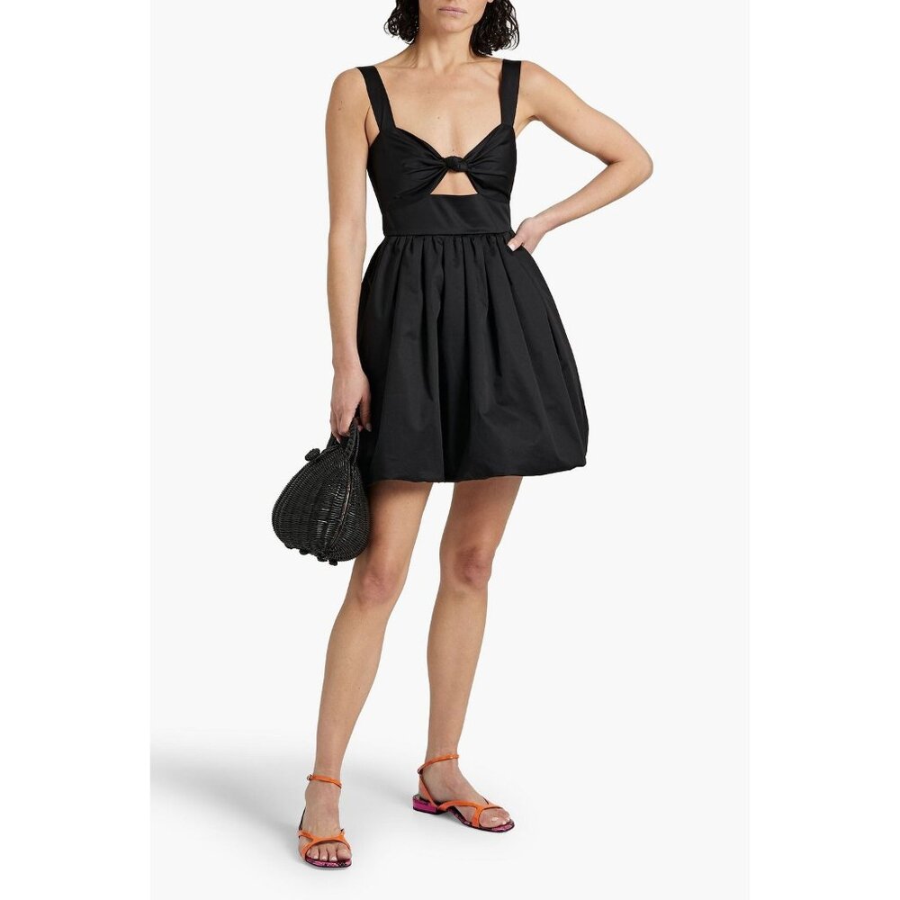 NEW CARA CARA Claribelle pleated cutout black stretch cotton-poplin mini dress S
